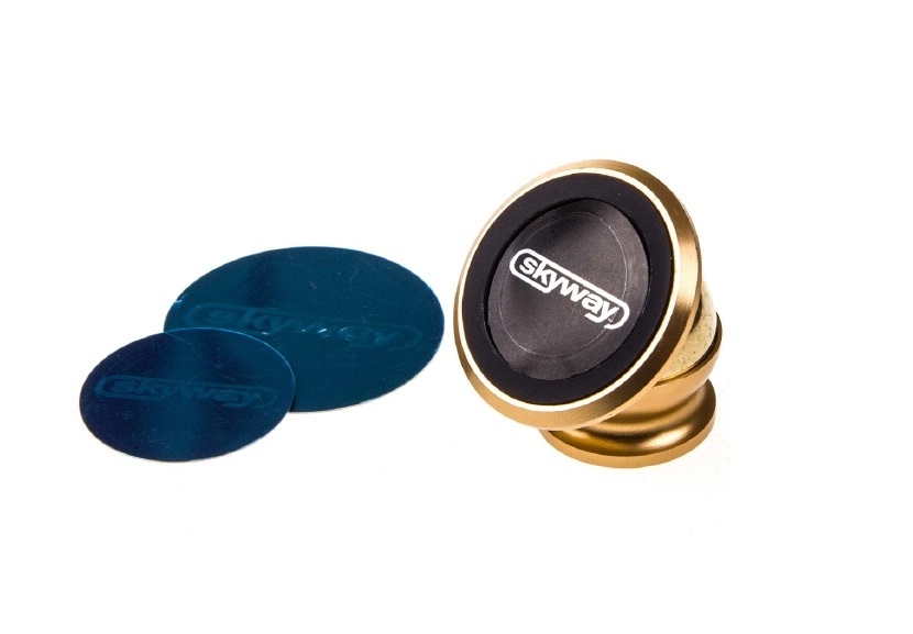 Держатель телефона магнитный на панель SKYWAY метал.круг Золото S00303006